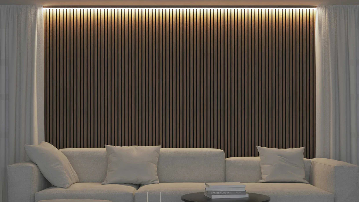 Akupanel - LED afwerkeindlat voor plafond en zijkant - Eiken Walnoot 270 cm