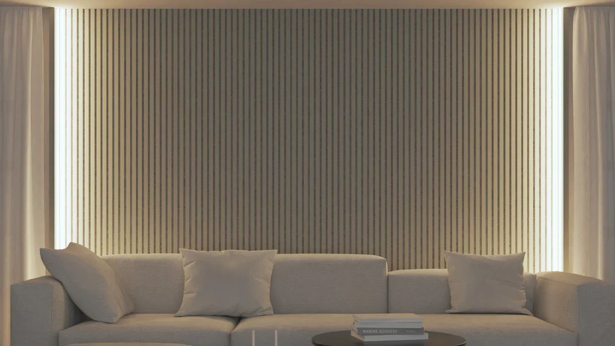 Akupanel - LED afwerkeindlat voor plafond en zijkant - Beige on Beige 270 cm