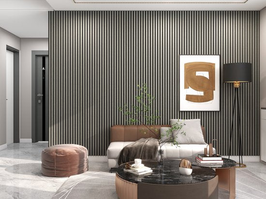 Akupanel Eiken Grijs 270 x 60 cm Lattenwand Akoestische wandpanelen