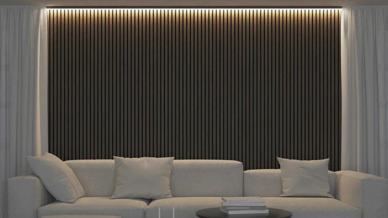 Akoestische panelen 260 x 60 x 1.4 cm - Eiken Dark Walnoot