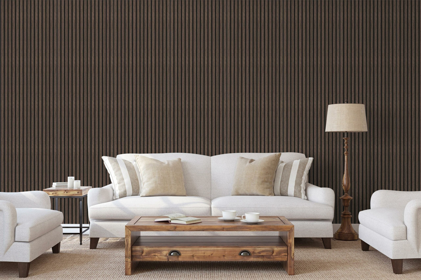 Akupanel Eiken Dark Walnoot 270 x 60 cm Lattenwand Akoestische wandpanelen