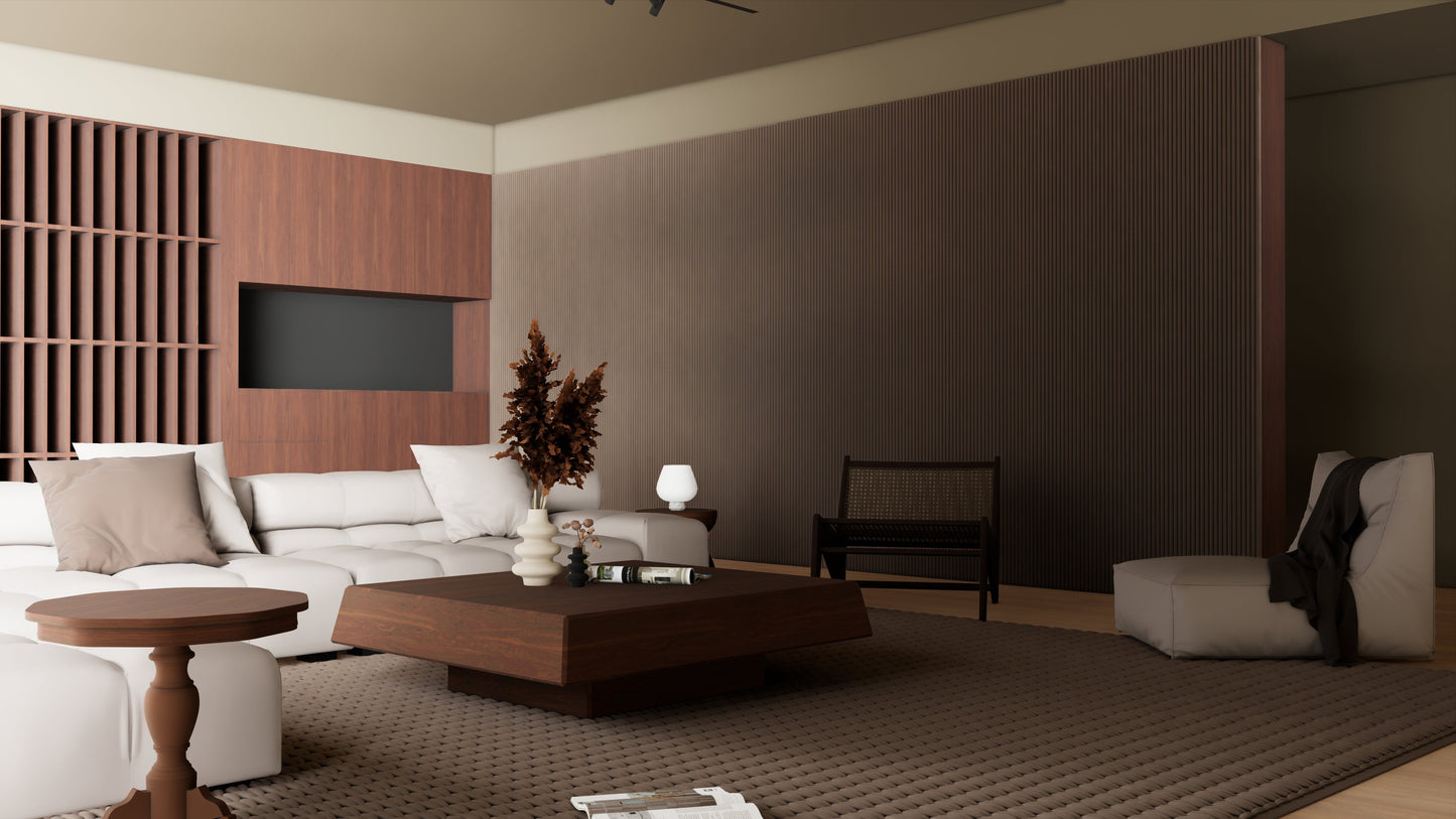 Akoestische Suede Solid Panelen 280 x 60 x 2.4 cm - Chique Mokka