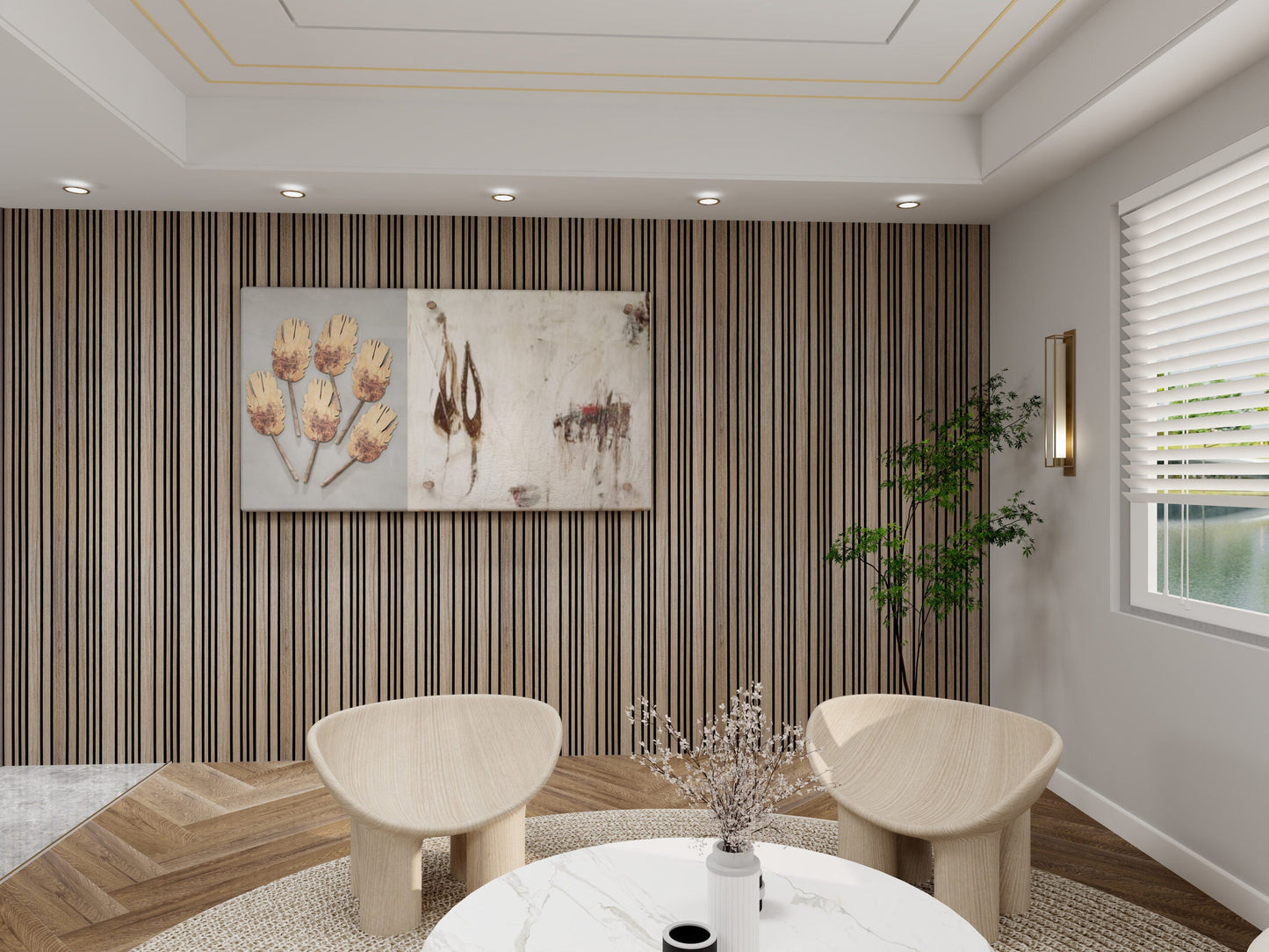 Rosenwood Akupanel Akoestische Wandpanelen Lattenwand Tripple Akupanelen 270 x 60 cm Mokka eiken